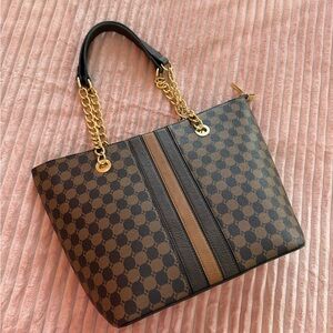 Designer Brown Checkered Tote Bag